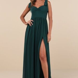 Lulus Radiant Charisma Emerald Chiffon Ruched Tie-strap Maxi Dress Green